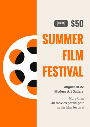 White and Orange Summer Movie Festival Poster Poster Design