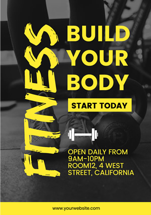Black and Yellow Fitness Center Poster Poster Design