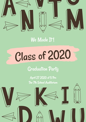 Cute Green Graduation Party Poster Design