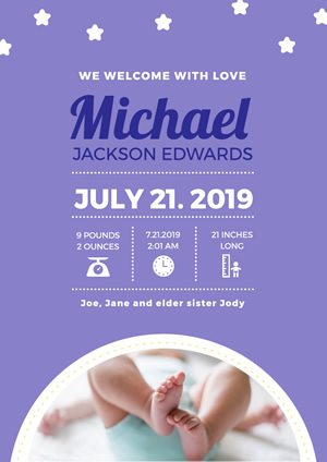 Starry Cute Baby Birth Announcement Poster Poster Design