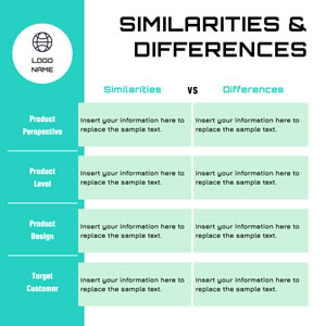 Product Similarities and Differences Table Chart Design