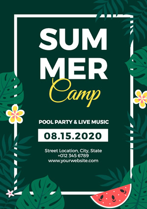 Refreshing Green Leaf and Watermelon Summer Camp Poster Design