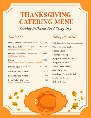 Thanksgiving Catering Menu Menu Design