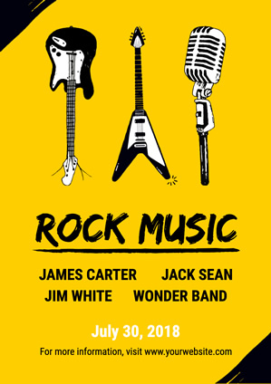 Yellow Guitar and Microphone Rock Music Poster Poster Design