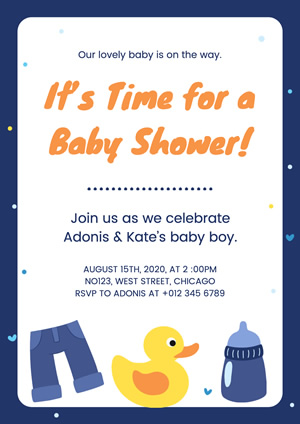 Cute Toy Duck and Feeder Baby Shower Poster Design