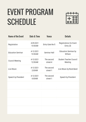 Event Program Schedule Schedule Design