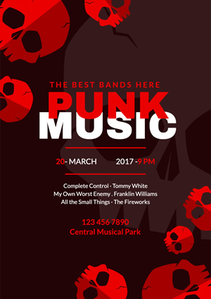 Red Skull Punk Music Poster  Design