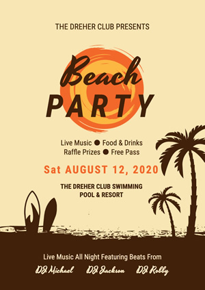 Sun and Coconut Tree Summer Beach Party Poster Design