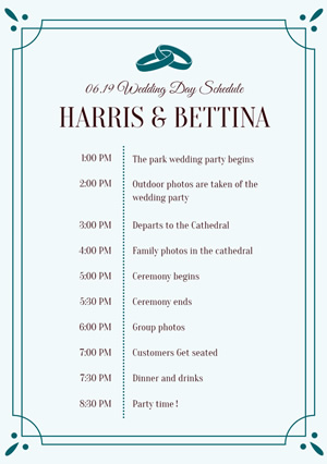 Wedding Day Timeline Schedule Design