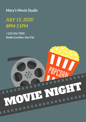 Film Videotape and Popcorn Movie Night Poster Design